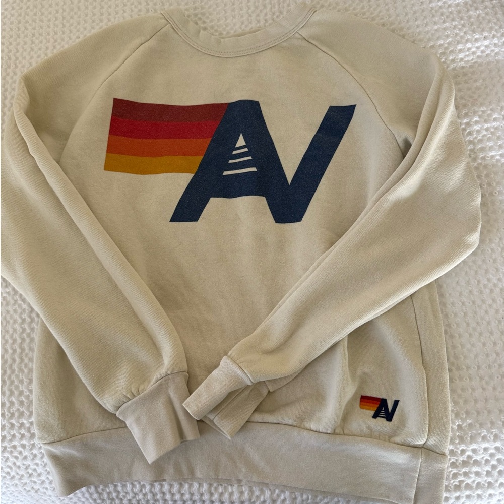 Aviator Nation Beige Sweatshirt with Rainbow Logo